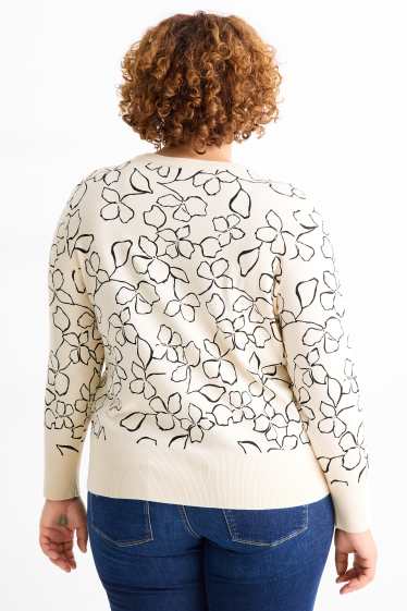 Dames - Trui - gebloemd - zwart / beige