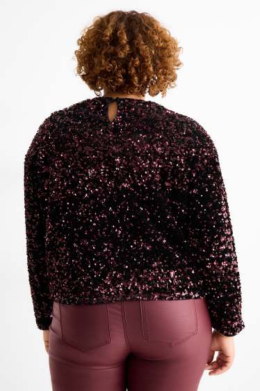Women - Long sleeve sequin top - regular fit - purple