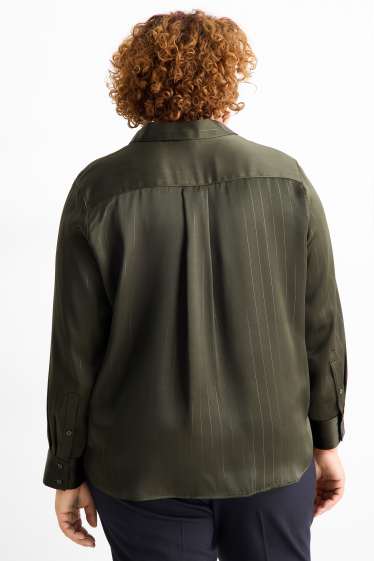 Femmes - Chemisier en satin - fines rayures - vert foncé