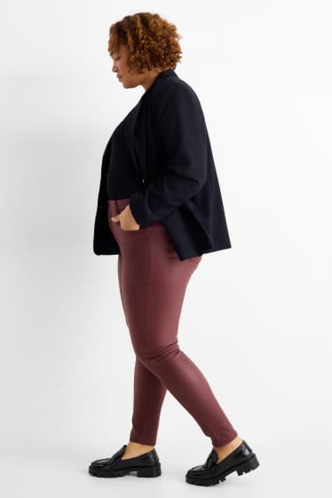 Femei - Pantaloni de stofă - talie înaltă - skinny fit - imitație de piele - bordo
