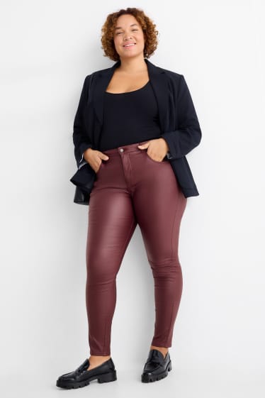 Femei - Pantaloni de stofă - talie înaltă - skinny fit - imitație de piele - bordo