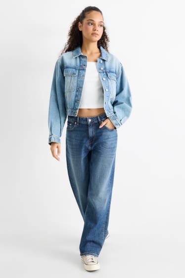 Women - Baggy jeans - mid-rise waist - blue denim