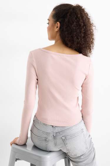 Femmes - Haut court henley - slim fit - côtelé - rose