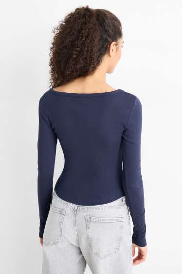 Damen - Crop Henley-Shirt - Slim Fit - gerippt - dunkelblau