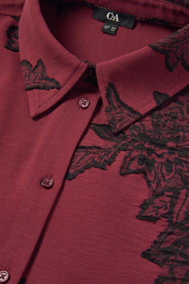 Dámské - Halenka - s květinovým vzorem - strukturovaná - bordeaux