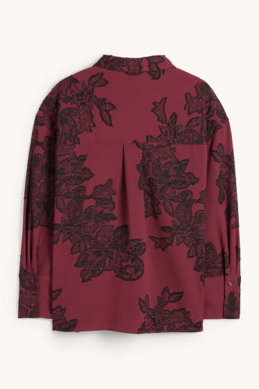 Dámské - Halenka - s květinovým vzorem - strukturovaná - bordeaux