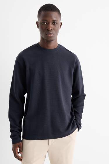 Herren - Langarmshirt - Relaxed Fit - gerippt - dunkelblau