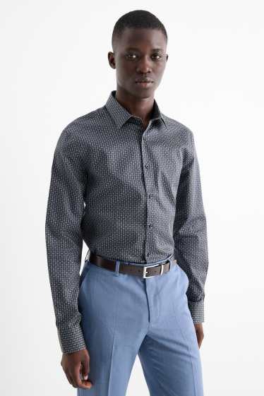 Hommes - Chemise de bureau - regular fit - col kent - facile à repasser - à motif - bleu foncé