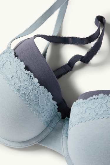 Donna - Confezione da 2 - reggiseno con ferretti - DEMI - imbottito - azzurro
