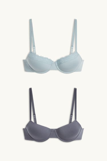 Donna - Confezione da 2 - reggiseno con ferretti - DEMI - imbottito - azzurro
