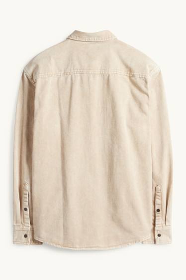 Uomo - Camicia di jeans - relaxed fit - collo all'italiana - beige chiaro