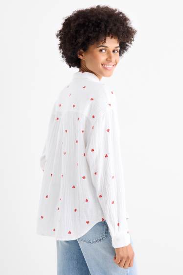 Dámské - Mušelínová halenka - se vzorem - bílá