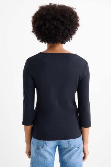 Dames - Henley-shirt - slim fit - ribstof - donkerblauw