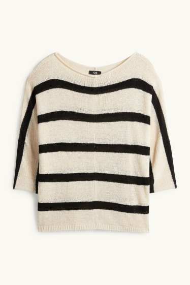 Femei - Pulover - cu dungi - bej deschis