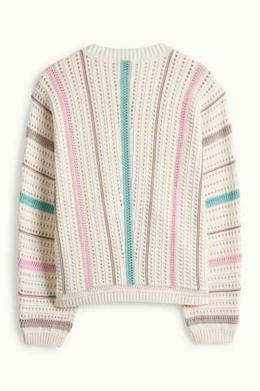 Dames - Trui - gestreept - crème wit