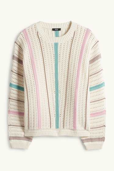 Dames - Trui - gestreept - crème wit