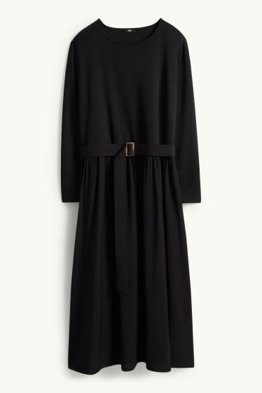 Dames - Fit & flare-jurk met ceintuur - zwart