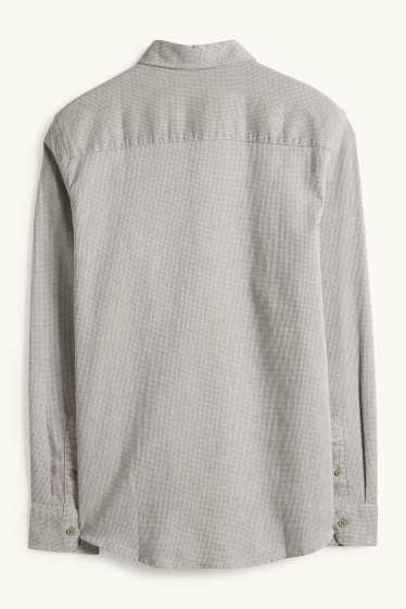 Herren - Hemd - Regular Fit - Kent - strukturiert - grau / dunkelgrün
