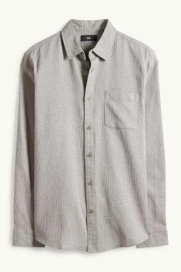 Herren - Hemd - Regular Fit - Kent - strukturiert - grau / dunkelgrün