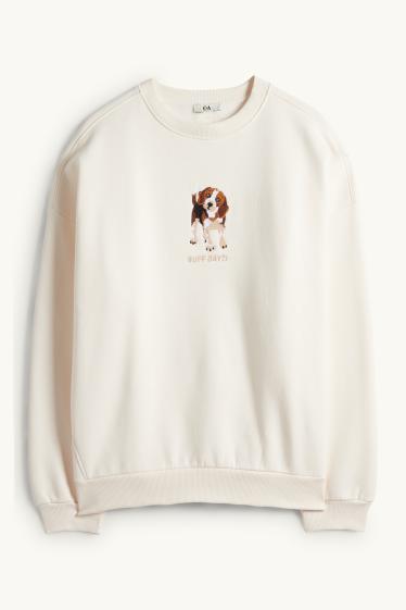 Femei - Bluză de molton supradimensionată - alb-crem