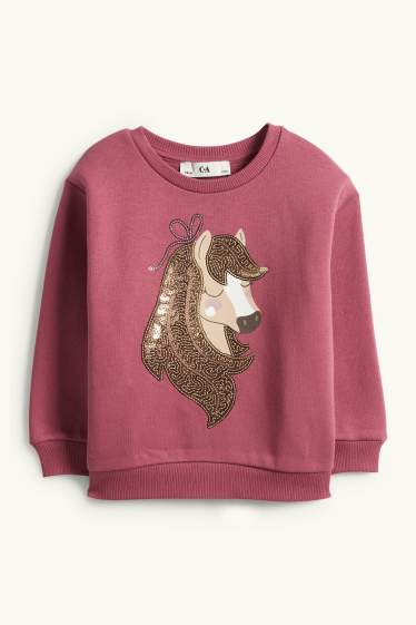 Enfants filles - Cheval - sweat - effet brillant - rose foncé