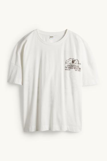 Damen - T-Shirt - Regular Fit - Glanz-Effekt - Peanuts - weiss