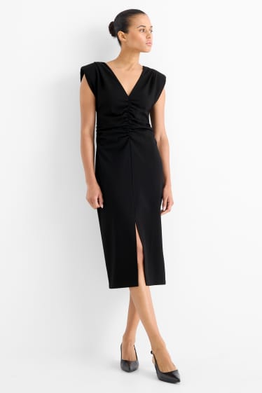 Damen - Kleid mit V-Ausschnitt - Straight Fit - schwarz
