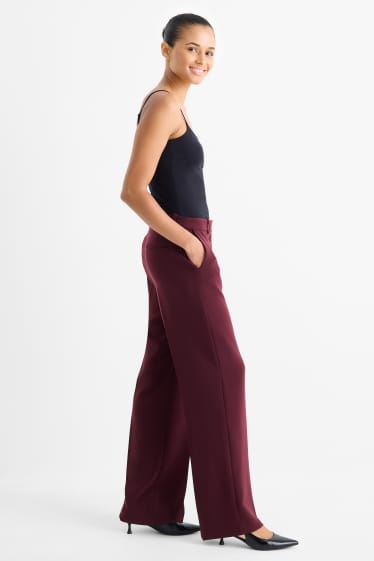 Femmes - Pantalon de bureau - high waist - wide leg - bordeaux