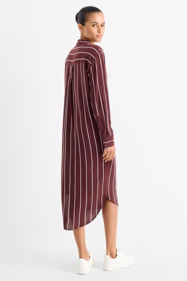 Damen - Viskose-Blusenkleid - gestreift - bordeaux