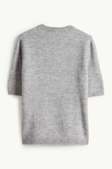 Kobiety - Sweter z dzianiny - z krótkim rękawem - szary-melanż