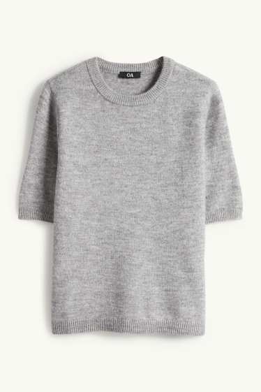 Kobiety - Sweter z dzianiny - z krótkim rękawem - szary-melanż