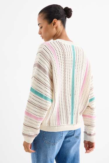 Dames - Trui - gestreept - crème wit