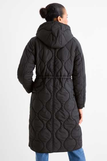 Femei - Palton matlasat cu glugă - negru