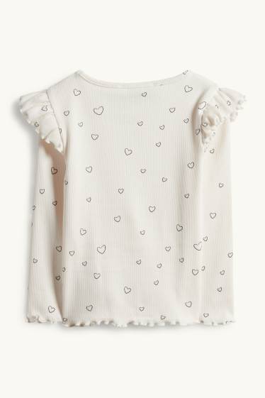 Kinder Mädchen - Langarmshirt - gerippt - Glanz-Effekt - gemustert - cremeweiß