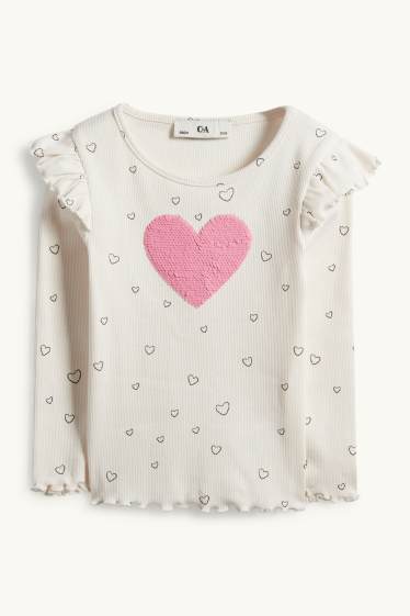 Kinder Mädchen - Langarmshirt - gerippt - Glanz-Effekt - gemustert - cremeweiß