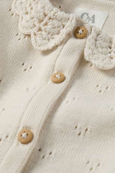 Miminka - dívky - Overal pro miminka s háčkovanou aplikací - světle béžová