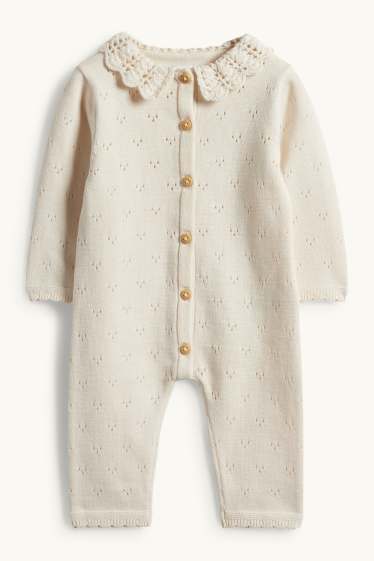 Miminka - dívky - Overal pro miminka s háčkovanou aplikací - světle béžová