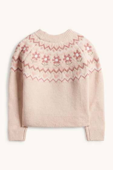 Children Girls - Floral - jumper - shiny - rose