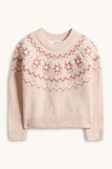 Children Girls - Floral - jumper - shiny - rose