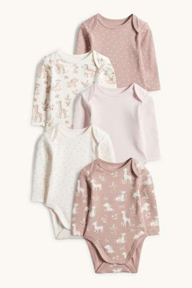 Niemowlęta dziewczynki - Wielopak, 5 szt. - dzikie zwierzęta - body niemowlęce - jasnoróżowy