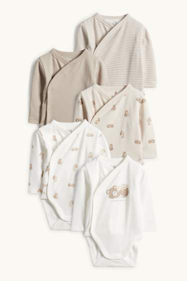 Unisex - Multipack 5er - Bärchen - Baby-Wickelbody - hellbeige