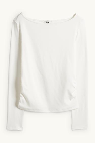Dámské - Tričko s dlouhým rukávem - slim fit - bílá