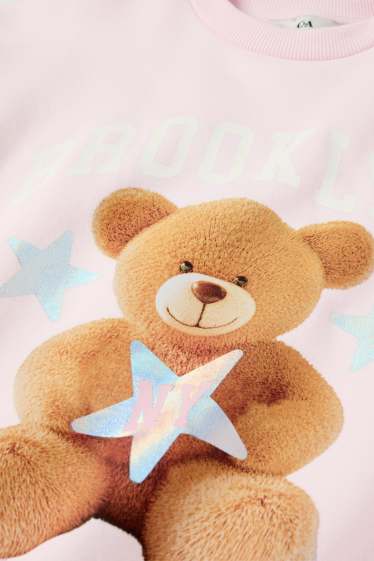 Children Girls - Teddy bear - sweatshirt - rose