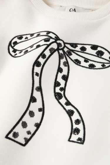 Bambine - Fiocco - felpa - effetto brillante - bianco crema