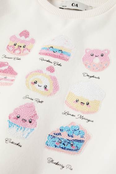 Kinder Mädchen - Kawaii - Sweatshirt - Glanz-Effekt - cremeweiß