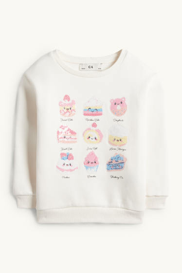 Kinder Mädchen - Kawaii - Sweatshirt - Glanz-Effekt - cremeweiß
