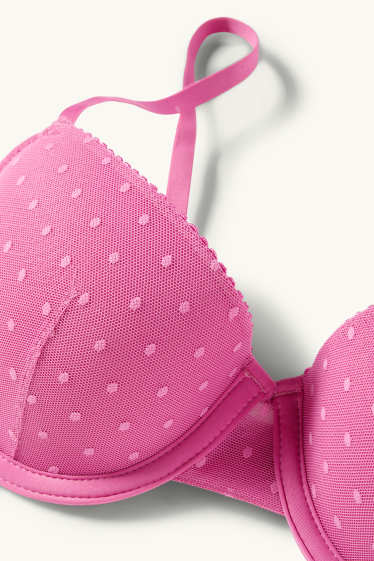 Damen - BH mit Bügel - DEMI - wattiert - gepunktet - pink