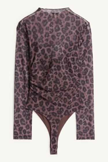Women - Body - mesh - leopard print - brown