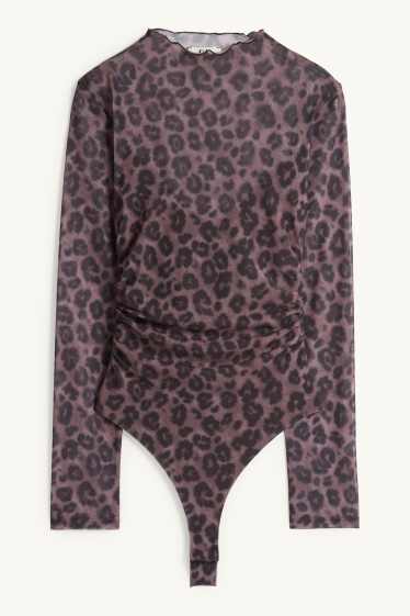 Women - Body - mesh - leopard print - brown
