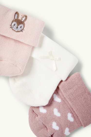Baby Girls - Multipack of 3 - bunny rabbit - newborn socks with motif - rose